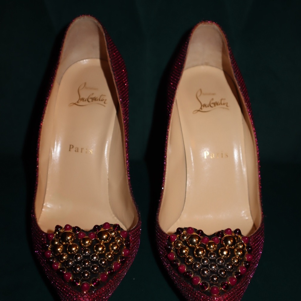 Christian Louboutin Shoes Pink Coralta Mia 100mm Glitter Studded Heart Point-toe